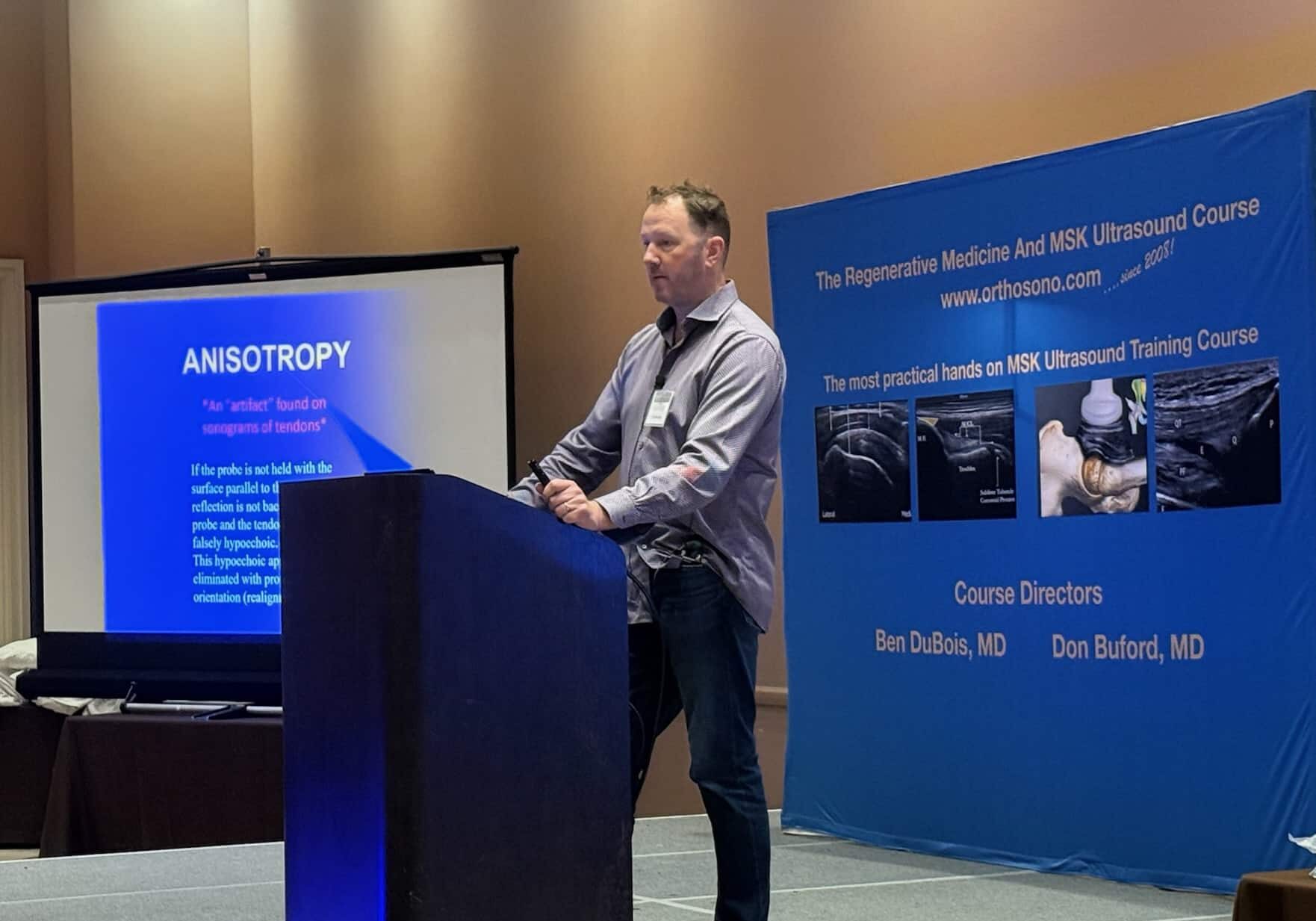 Dr. DuBois speaking on musculoskeletal ultrasound education