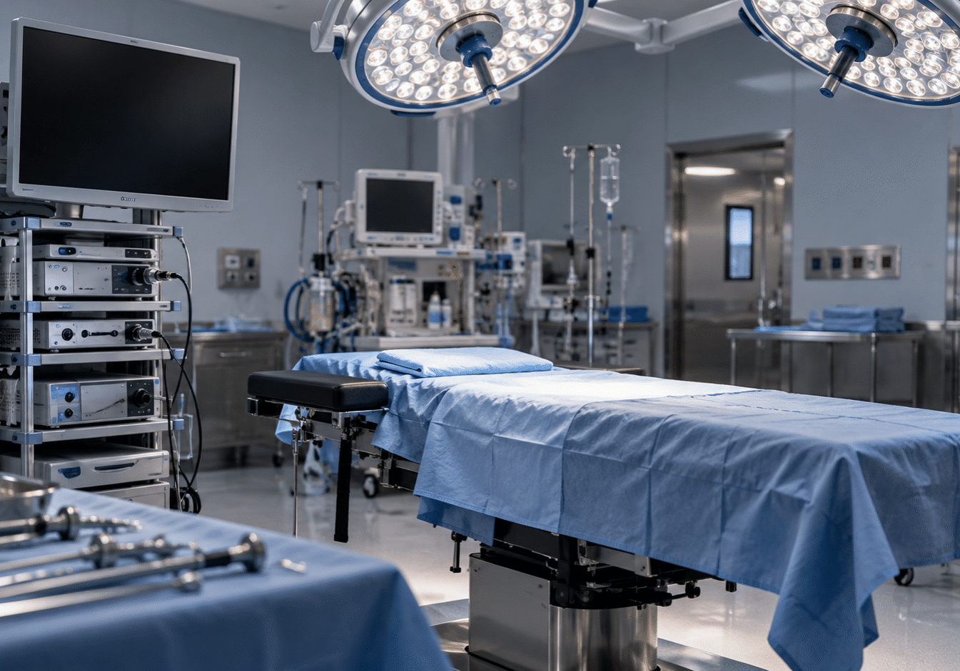 Operating room prepared for arthroscopic rotator cuff repair surgery